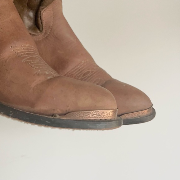 Laredo Women’s Brown Leather Pointed Toe Western Cowgirl Boots Metal Toe Trim 9M - Picture 14 of 15